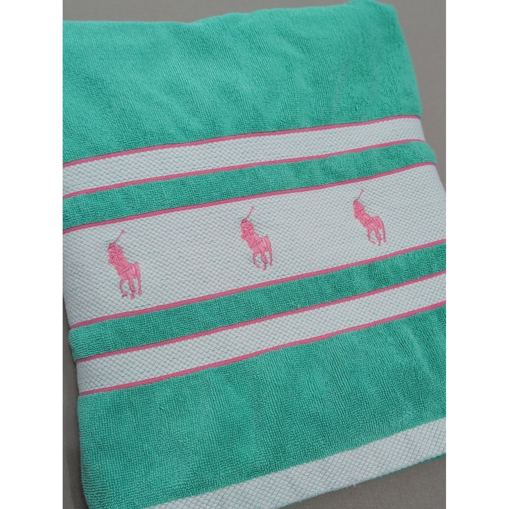 Lauren Ralph Lauren Oversized Beach Towel Mint Green & Pink Pony 64x34